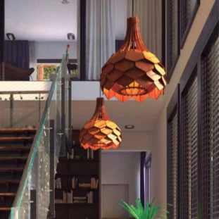 Pendente Pinha Madeira - Decor Lumen