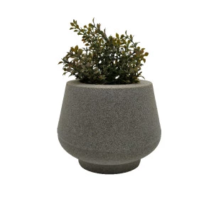 Cachepot Cinza de Acrílico com Plantinhas Artificiais