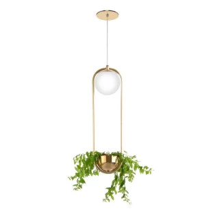 Pendente Dourado Champanhe com Globo Branco H52cm  1xG9 - Old Artisan PD5434