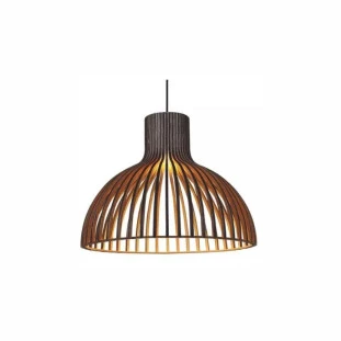 Pendente Ripada Madeira Imbuia Ø43x37cm - Design Moderno | Decor Lumen