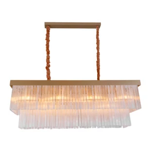 Pendente Retangular Alumínio e Cristal de Rocha 10XE14 - Linha Felsen - Capa - Decor Lumen