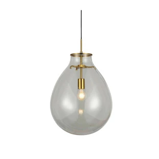 Pendente Caju Vidro Transparente e Metal Dourado - Bella Iluminação