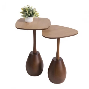 Conjunto Mesa Lateral Tower Laminado Orgânico Cinamomo e Base Mel ø40x58cm Adorno Gota Mel - Portal Decor