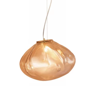 Pendente Flubber Vidro Conhaque e Metal Dourado 1xG9 - Bella Iluminação