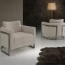 Poltrona Malbec Aço Inox 82cm Linho Perolado- Bel Metais-Padrâo  Ambientação -Decor Lumen